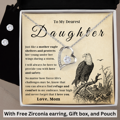 Forever love necklace with Free zirconia earring, gift box, and velvet pouch