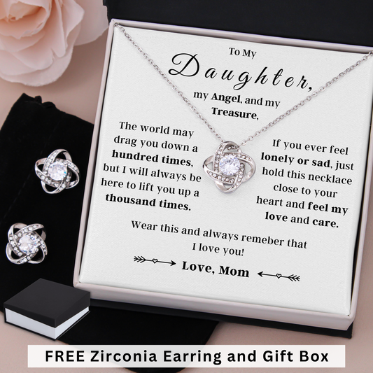 Love Knot Necklace With Free Zirconia Earring and Gift Box