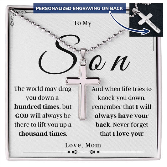 To My Son - From Mom - Cross Necklace with  Engraving