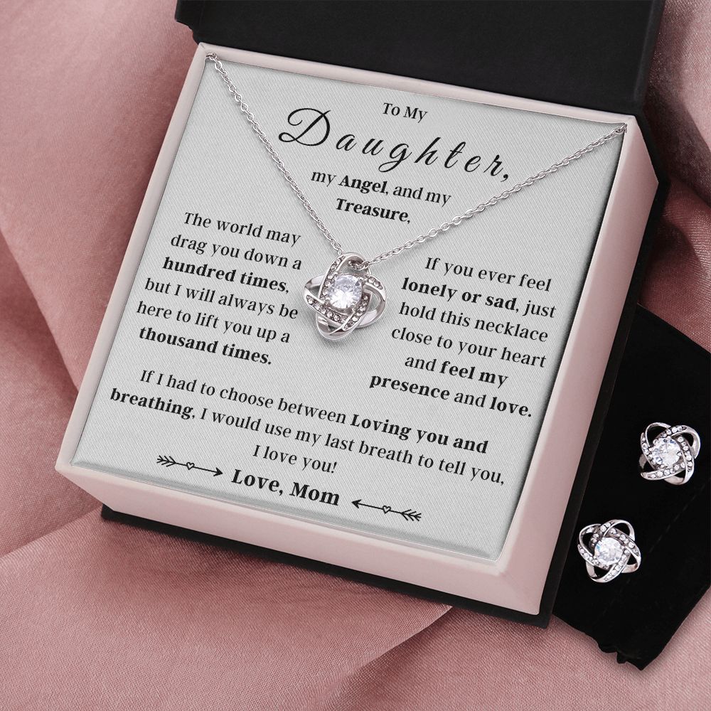 Love Knot Necklace with Free Zirconia Earring, Gift Box, and Velvet Pouch