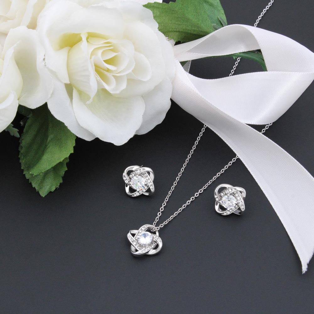 Love Knot Necklace with Free Zirconia Earring, Gift Box, and Velvet Pouch