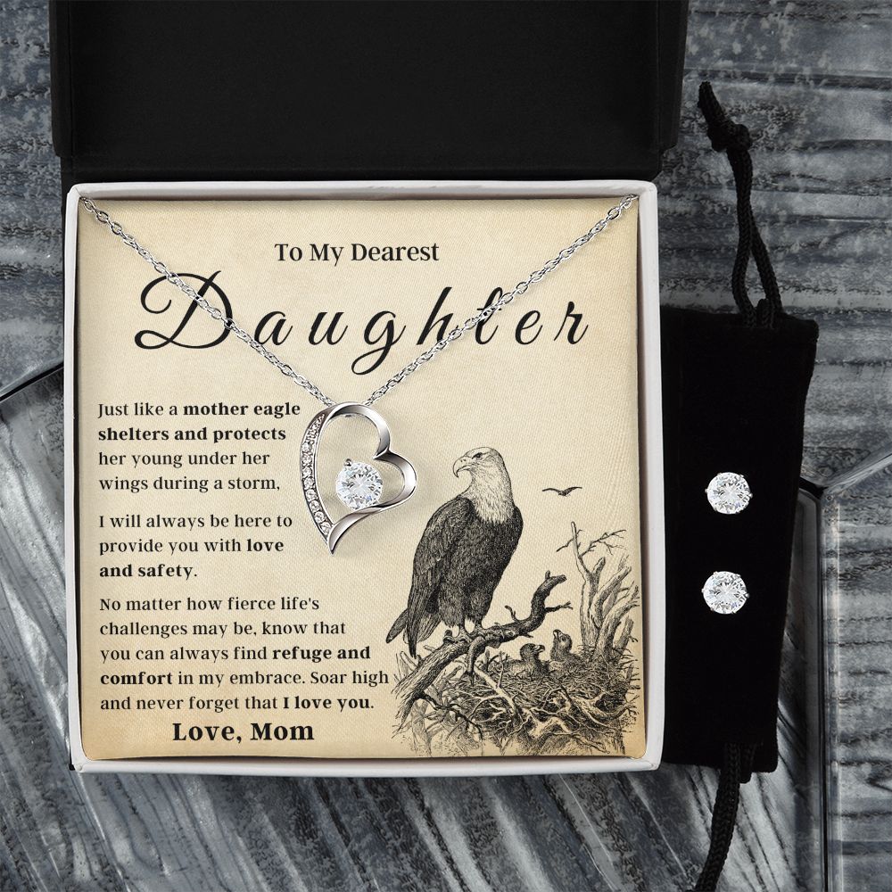 Forever love necklace with Free zirconia earring, gift box, and velvet pouch