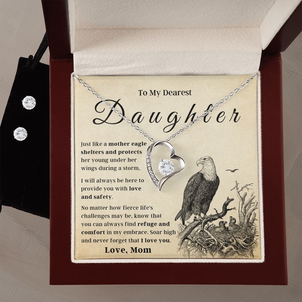 Forever love necklace with Free zirconia earring, gift box, and velvet pouch