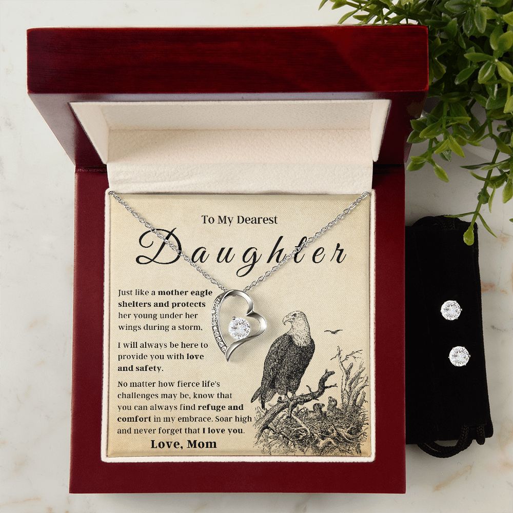 Forever love necklace with Free zirconia earring, gift box, and velvet pouch