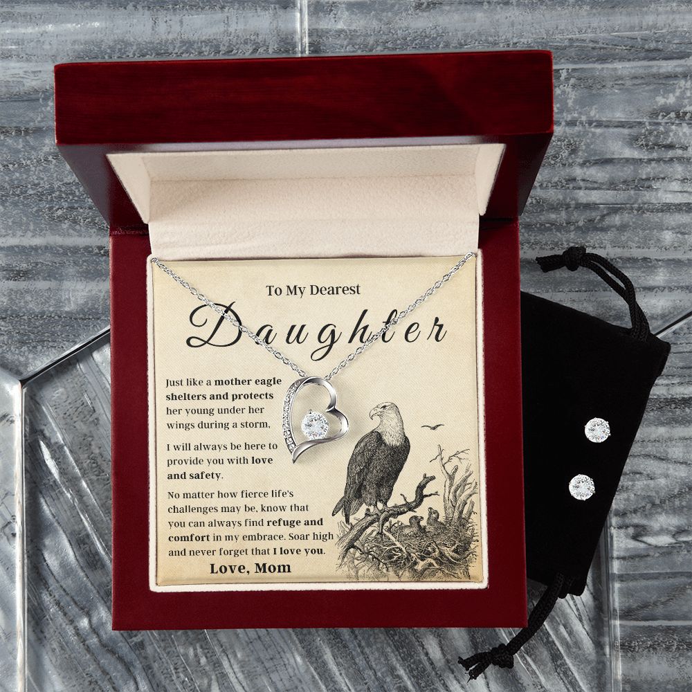 Forever love necklace with Free zirconia earring, gift box, and velvet pouch