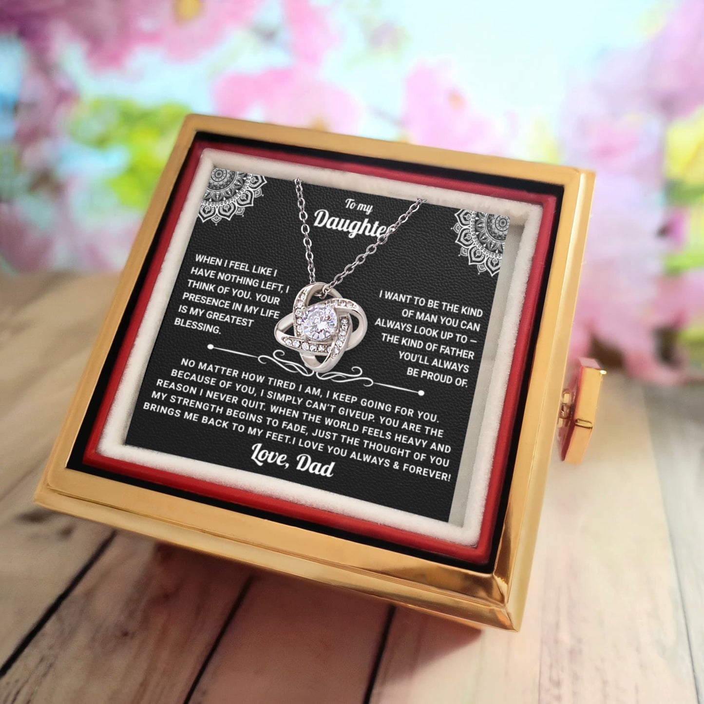 To My Daughter Rotating Rose Box Necklace Gift - SS#29