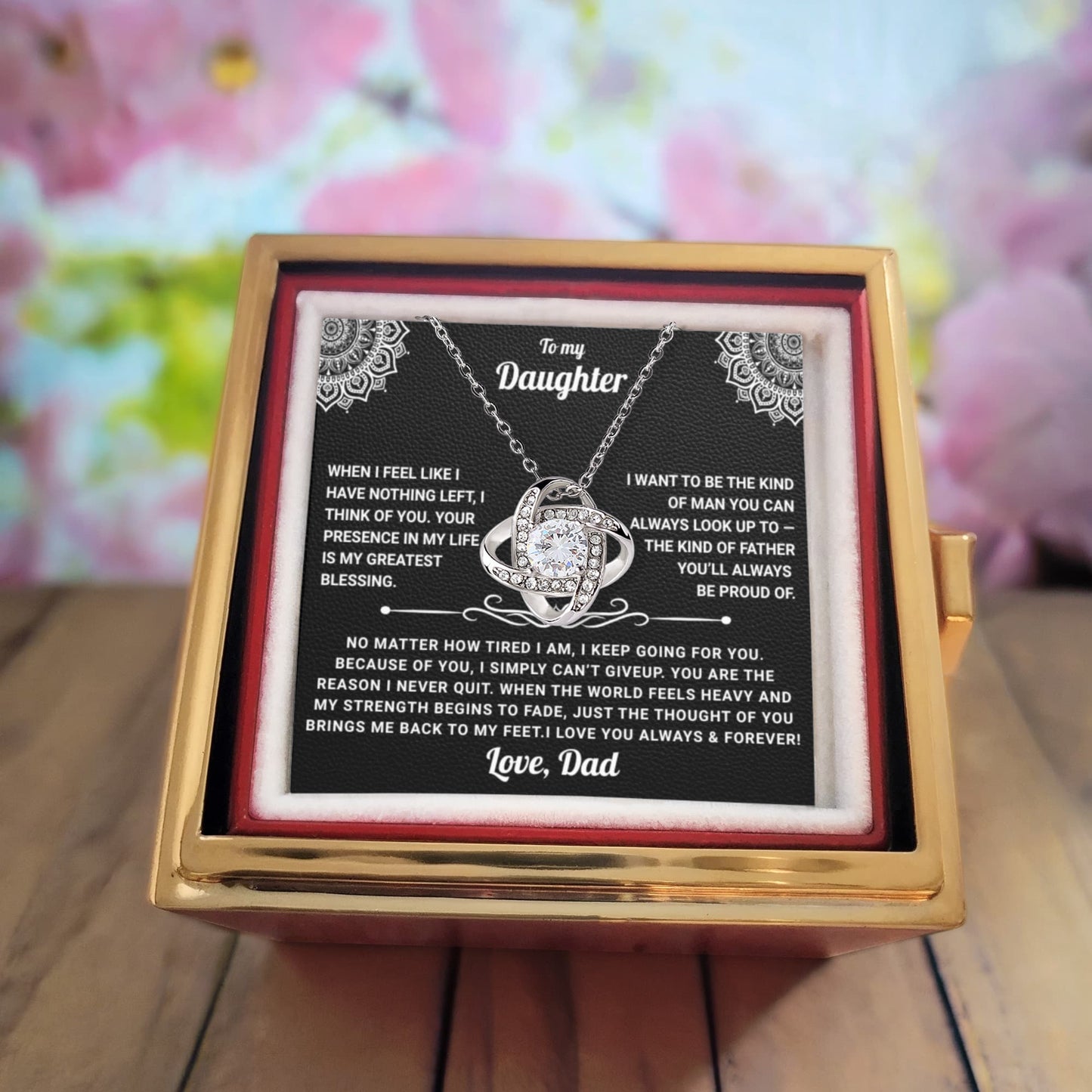 To My Daughter Rotating Rose Box Necklace Gift - SS#29